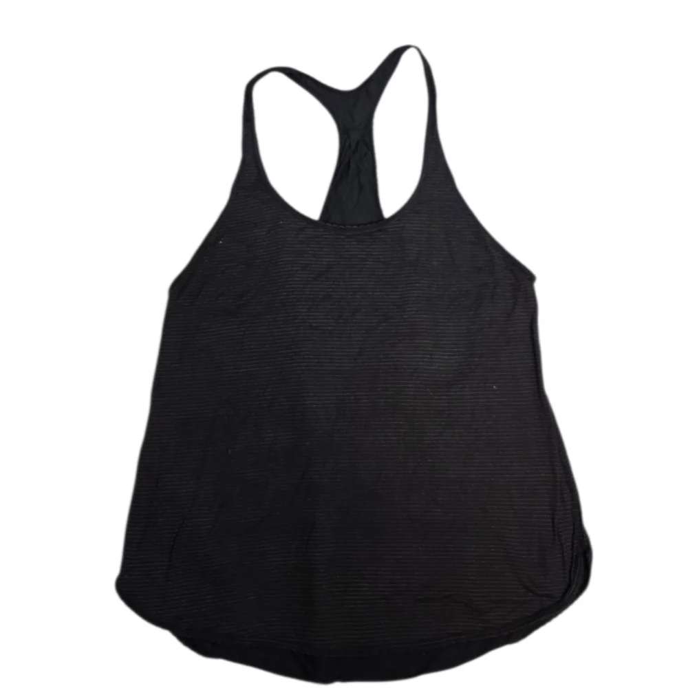 LULULEMON‎ black striped 105 F racerback scalloped edge singlet luon tank top S